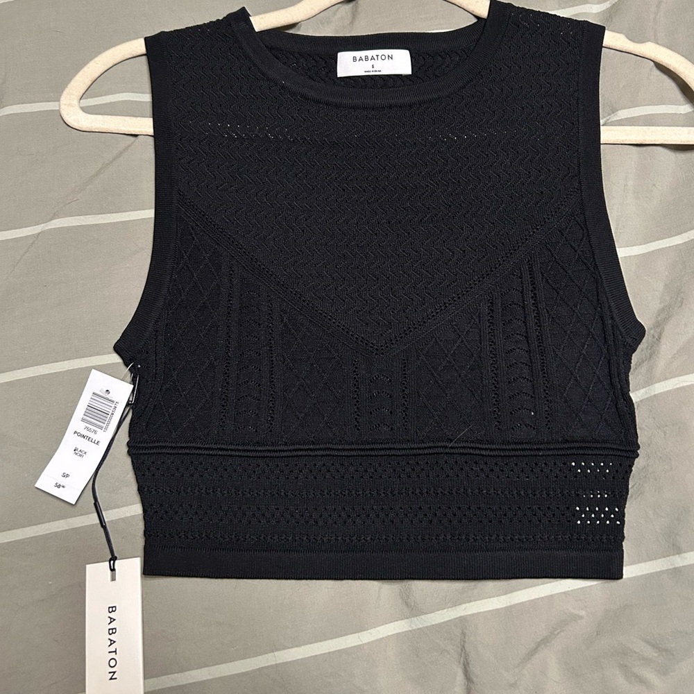 Aritzia Babaton Cropped Black Knit Top